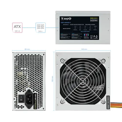 Fonte Ecopower II unidad de fuente de alimentación 500 W 20+4 pin ATX ATX Plata - Imagen 6