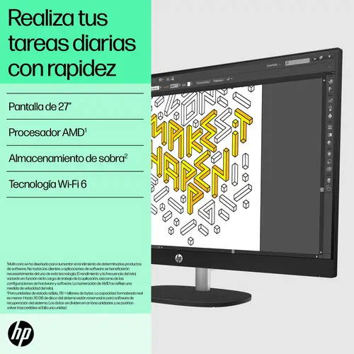 27-cr0026ns AMD Ryzen 3 7320U 68,6 cm (27") 1920 x 1080 Pixeles PC todo en uno 8 GB LPDDR5-SDRAM 512 GB SSD Windows 11 Home Wi-Fi 6 (802.11ax) Blanco - Imagen 4