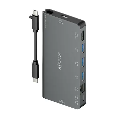 USB-C Dock 8 en 1, USB-C a 1xHDMI, 1xRJ45, 3xUSB-A, 1xUSB-C Datos+PD, 1xSD, 1xMicro SD, Gris, 10 cm - Imagen 3