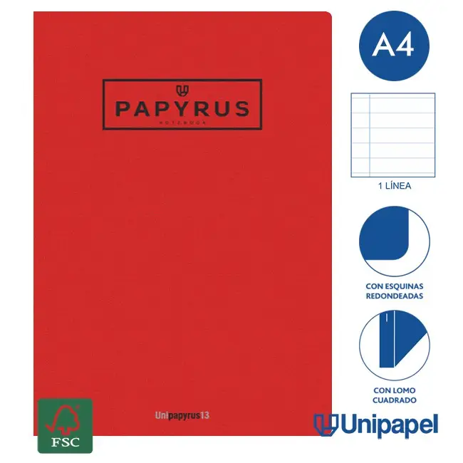 LIBRETA GRAPADA GOFRADA A4 48 HOJAS 90GR. 1 LINEA COLORES SURTIDOS PAPYRUS 88420699