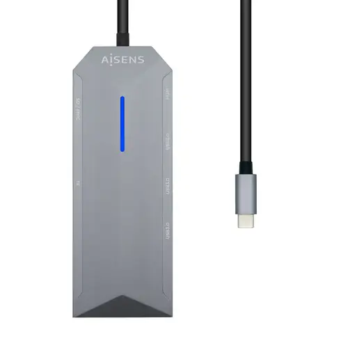USB-C dock 8 en 1, USB-C a 1xHDMI, 1xRJ45, 3xUSB, 1xPD, 1xSD, 1xMicroSD, Gris, 15 cm - Imagen 2