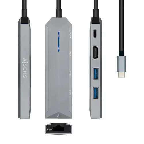 USB-C dock 5 en 1, USB-C a 1xHDMI, 1xRJ45, 2xUSB, 1xPD, Gris, 15 cm - Imagen 1