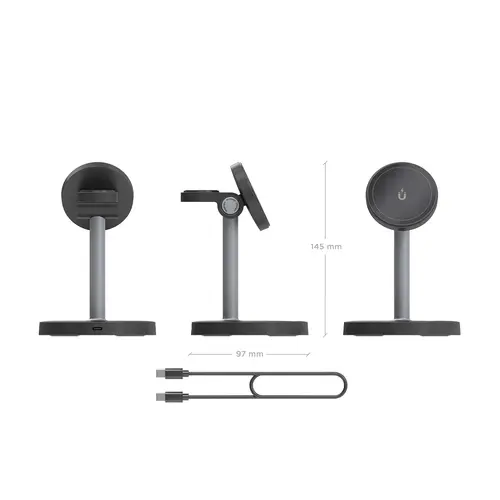 AISENS Cargador Inalambrico USB C 4 en 1 De 15W Para Movil  Apple Watch  Auriculares Con Estuche De Carga  Negro - Imagen 4