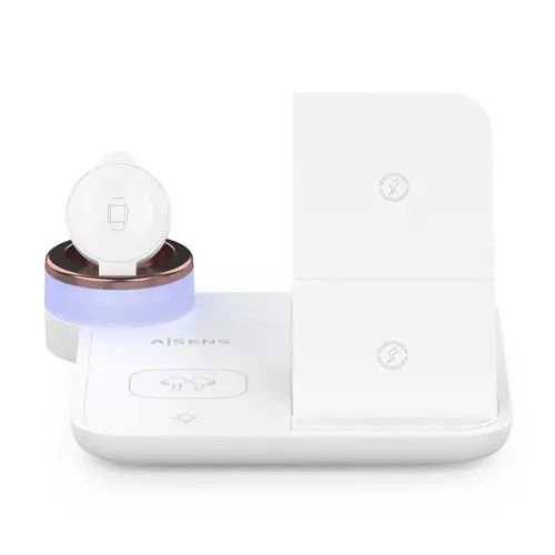 AISENS Cargador Inalambrico USB C 4 en 1 De 15W Para Movil  Apple Watch  Auriculares Con Estuche De Carga  Blanco - Imagen 4