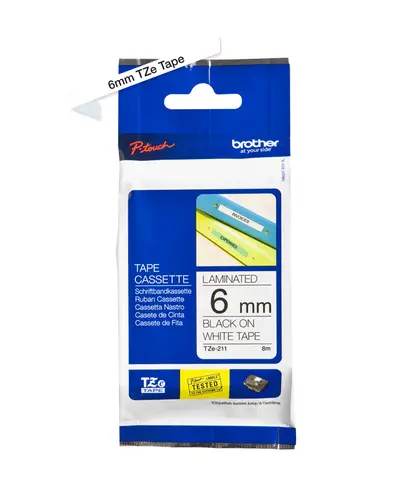 TZe-211 cinta para impresora de etiquetas Negro sobre blanco - Imagen 2