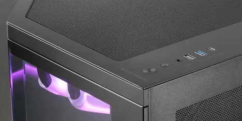 MC-3TCORE, Caja Gaming Custom ATX, Triple Ventana Cristal Templado Extraíble, Cámara Dual, Semitorre Compatible con Placas Base de Conector Inverso, Soporte Refrigeración Líquida, Negro - Imagen 4
