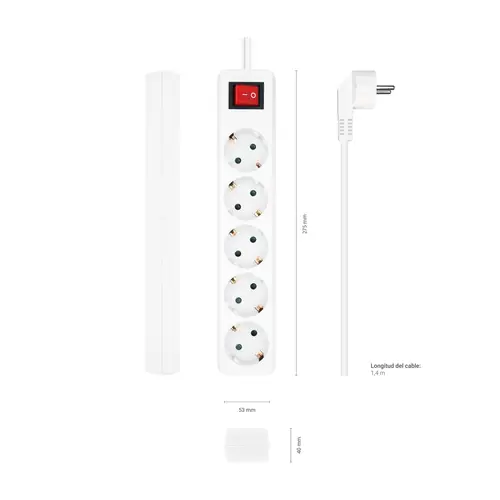 Base Multiple 5 Tomas con Interruptor con Cable 3×1.5mm2, Blanco, 1.4 m - Imagen 3