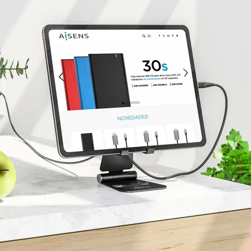 Soporte De Sobremesa Tamaño XL Ajustable (2 Pivotes) Para Movil / Tablet, Negro - Imagen 4