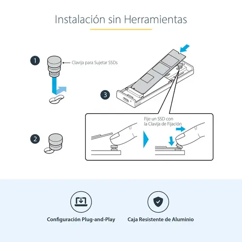 Caja Externa de Aluninio USB-C 10Gbps a NVMe M.2 o SSD M.2 SATA - Sin Herramientas para SSD M.2 NGFF PCIe/SATA - con Cables USB Tipo C o USB-A - 2230/2242/2260/2280 - Imagen 12
