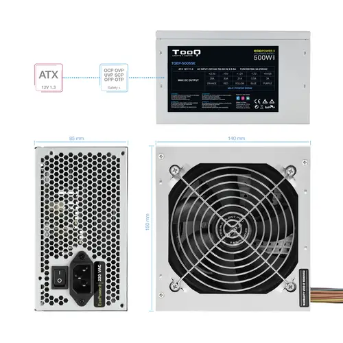 TQEP-500SSE unidad de fuente de alimentación 500 W 24-pin ATX ATX Plata - Imagen 5