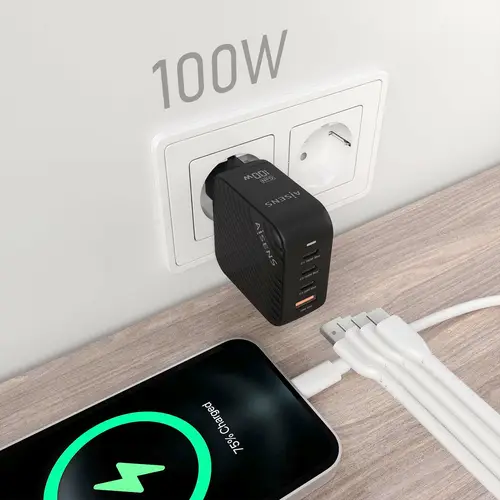 Cargador GaN 100W, 3xUSB-C PD3.0 QC4.0, 1xUSB-A QC3.0, Negro - Imagen 4