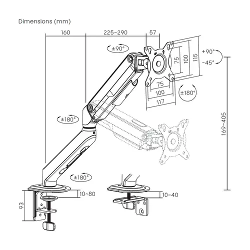 Soporte de Mesa Eco Contrapeso Giratorio e Inclinable para Monitor/TV 9kg (3 PIVOTES, 1 BRAZO) de 17-32, Blanco - Imagen 7