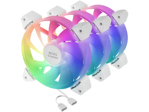 MF-3A, Kit 3x Ventiladores FDB Ultrasilenciosos 120mm, Iluminación ARGB Rainbow 360º Sin Marco, Ventialdores 3en1 con Compatibilidad Total ARGB, Doble Conector ARGB Macho + Hembra, Blanco - Imagen 3