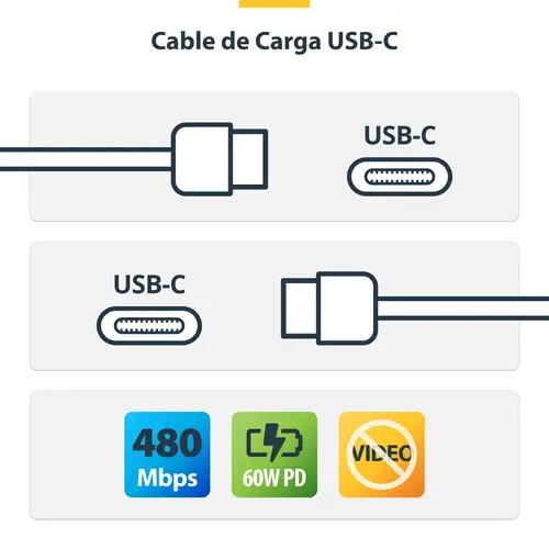 Cable de Carga USB-C Blanco de 1m - Cable UCB Tipo C de Carga para Ordenador Portátil - PD de 60W 3A - Cable de Transferencia de Datos USB 2.0 - Macho a Macho - Imagen 8
