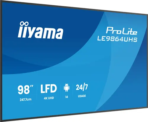 LE9864UHS-B1AG pantalla de señalización Pantalla plana para señalización digital 2,49 m (98") Wifi 500 cd / m² 4K Ultra HD Negro Procesador incorporado Android 24/7 - Imagen 2