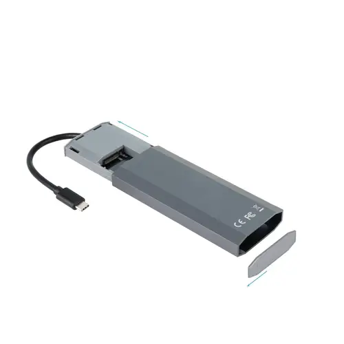 Caja externa para SSD M.2 NGFF/NVMe + HUB USB 3.2 Gen2 con 1xUSB-C/PD + 2xUSB-A + USB-C + HDMI, Gris - Imagen 3