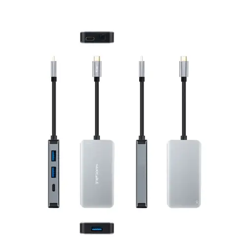 HUB USB-C 5 en 1, Conversor 3.2 GEN1 5G a 3 x USB-A 3.0 + USB-C + USB-C PD 100W, Aluminio, 15 cm, Gris - Imagen 2