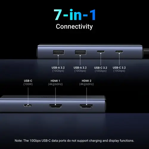 7-in-1 USB-C Hub CM498 Acoplamiento Base Gris - Imagen 3