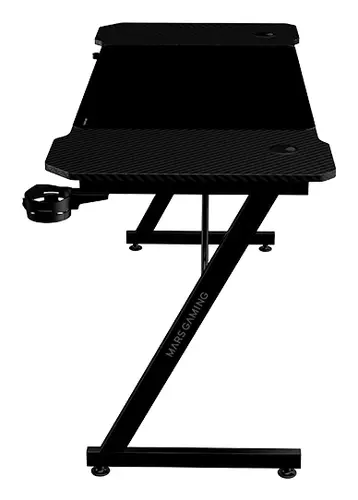 MGD-X140, Mesa Gaming Ergonómica, Superficie en Fibra de Carbono, Estructura Metálica, Alfombrilla XXL, Soporte Auriculares y Bebida, Gestión Cableado, Escritorio PC 140x60cm, Negro - Imagen 2