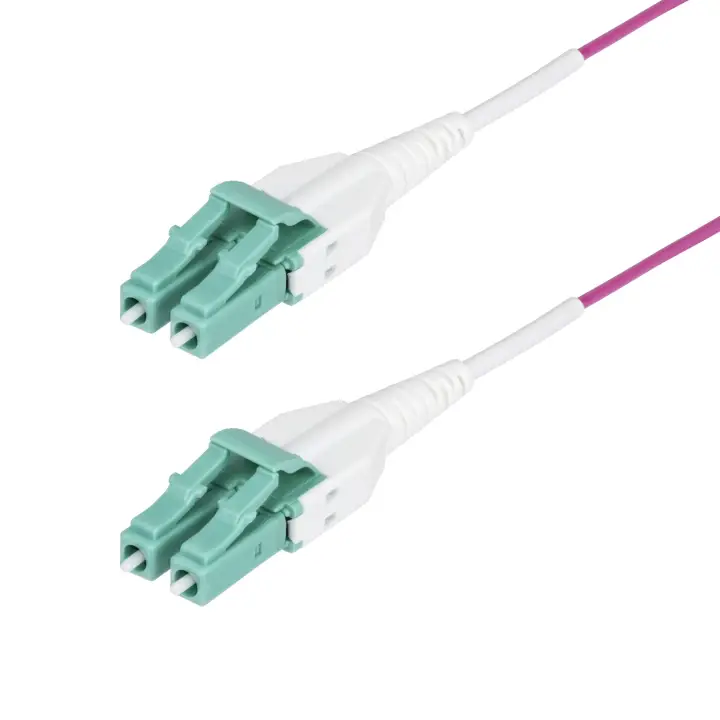 Cable de Fibra Óptica Multimodo OM4 LC a LC UPC de 7m - 50/125µm - 40G/100G - Violeta Érica - LOMMF/VCSE - Cable Uniboot de Fibra - Clasificación Riser OFNR
