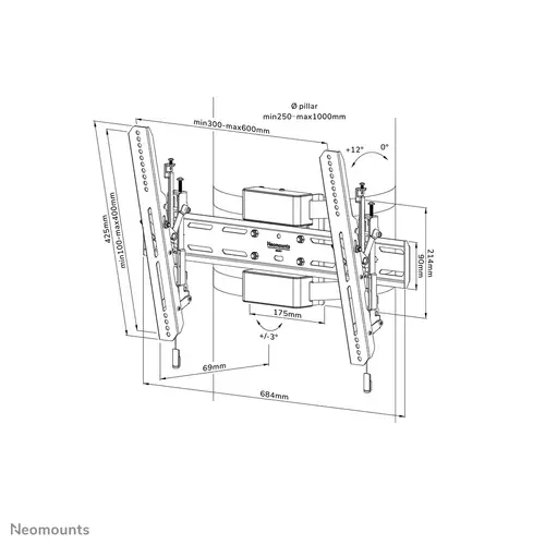 WL35S-910BL16 Soporte de TV para columna 40-75" - inclinable - bloqueable - diá. 25-100 cm - vertical - Imagen 16