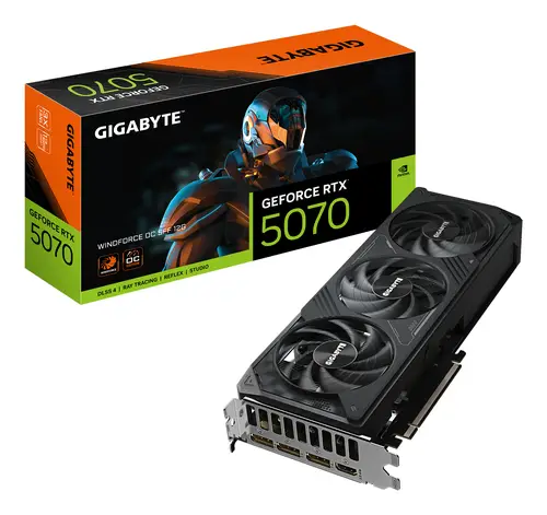 GeForce RTX 5070 WINDFORCE OC SFF 12G Tarjeta Gráfica - 12GB GDDR7, 192 bits, PCI-E 5.0, 2542 MHz Core Clock, 3 x DP 2.1a, 1 x HDMI 2.1b, NVIDIA DLSS 4, GV-N5070WF3OC-12GD - Imagen 1