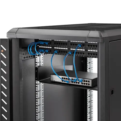 Estante 2U Bandeja Estándar para Armario Rack Universal de Servidores de 19 Pulgadas - de Acero de Servicio Pesado - Capacidad de Carga de 20kg - 16" de Profundidad - Negro - Imagen 3