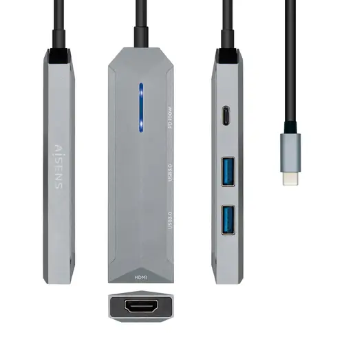 USB-C dock 4 en 1, USB-C a 1xHDMI, 2xUSB, 1xPD, Gris, 15 cm - Imagen 1