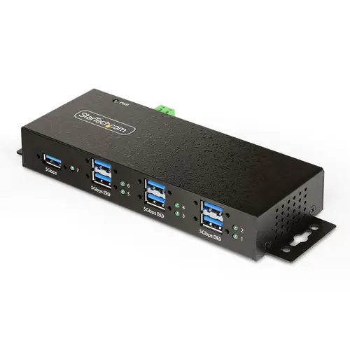 Hub USB Industrial de 7 Puertos Gestionado - Servicio Pesado - Caja de Metal - Protección ESD y Sobretensión - Montaje DIN, Pared, Escritorio - USB 3.2 Gen 1 5Gbps - Imagen 1