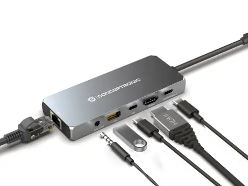 DONN22G base para portátil y replicador de puertos Alámbrico USB 3.2 Gen 2 (3.1 Gen 2) Type-C Gris - Imagen 5