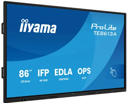 TE8613A-B2AG pantalla de señalización Panel plano interactivo 2,17 m (85.6") Wifi 500 cd / m² 4K Ultra HD Negro Pantalla táctil Procesador incorporado Android 24/7 - Imagen 1
