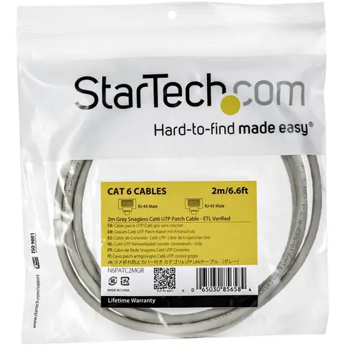 Cable de 2m Gris de Red Gigabit Cat6 Ethernet RJ45 sin Enganche - Snagless - Imagen 4