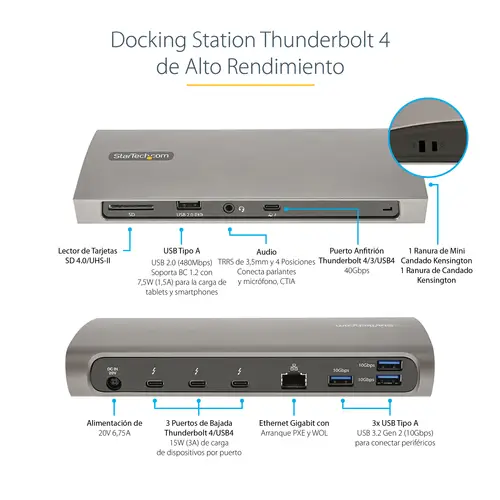 Docking Station Thunderbolt 4, PD de 96W, para 1 Monitor de 8K/para 2 Monitores de 4K 60Hz, 3xTB4/USB4, 4xUSB-A/SD/GbE, Replicador de Puertos Thunderbolt 4 para Win o Mac TB3 - Imagen 8