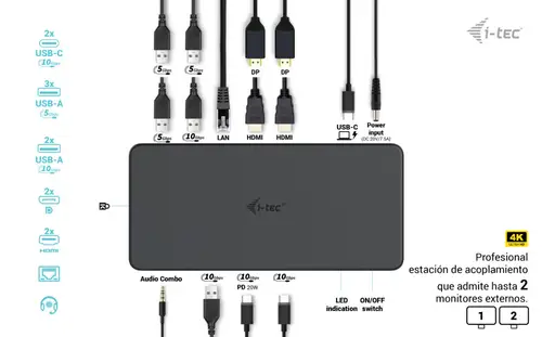 USB 3.0 / USB-C / Thunderbolt 3 Professional Dual 4K Display Docking Station Generation 2 + Power Delivery 100W - Imagen 5
