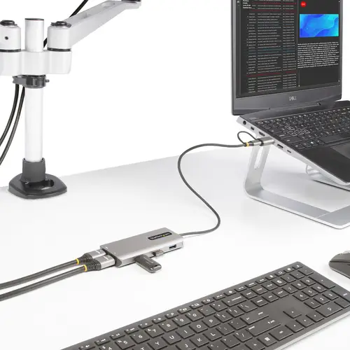 Adaptador Multipuertos USB-C - HDMI Doble (4K30Hz/1080p60Hz) - Hub Ladrón 3x USB-A - Mini Docking Station de Viajes - Docking Station USB Tipo C con Cable Integrado de 40cm - Imagen 7