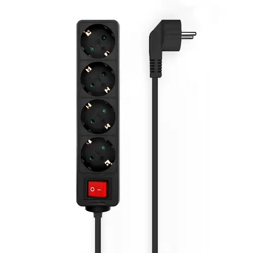 Base Multiple 4 Tomas con Interruptor con Cable 3×1.5mm2, Negro, 1.4 m - Imagen 1