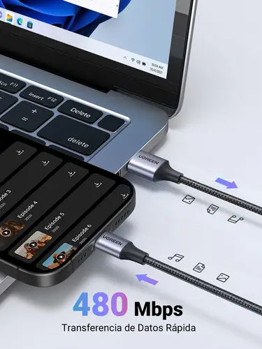 60126 cable USB 1 m USB C USB A Negro, Gris - Imagen 6