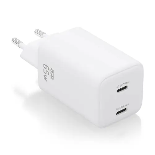 Cargador Gan 65W, 2xUSB-C PD3.0 QD4.0, Blanco - Imagen 1