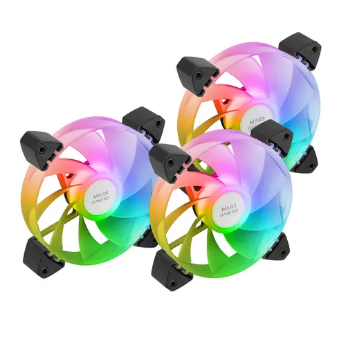 MF-3AR, Kit 3x Ventiladores 120mm FDB, Aspas Invertidas, Iluminación ARGB 360° Sin Marco, Iluminación Anillo Completa, Ventiladores PC con Compatibilidad Total ARGB, Doble Conector, Negro - Imagen 1