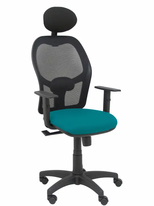 Silla Alocén malla negra asiento bali verde brazos regulables cabecero fijo - Imagen 1