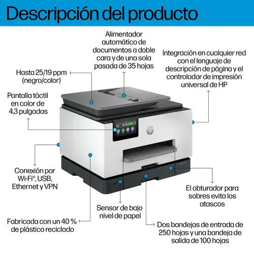 OfficeJet Pro 9130b Inalámbrico All-in-One Color Impresora, Impresión a doble cara  Copiadora y escáner - Imagen 3