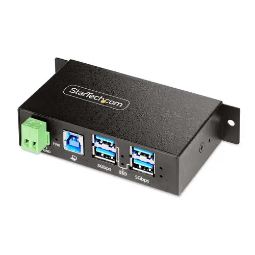Hub USB Industrial de 4 Puertos Gestionado - Servicio Pesado - Caja de Metal - Protección ESD y Sobretensión - Montaje DIN, Pared, Escritorio - USB 3.2 Gen 1 5Gbps - Imagen 1
