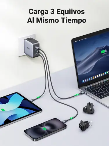 65W Nexode GaN Auriculares, Teléfono móvil, Portátil, Reloj inteligente, Tableta Gris USB Carga rápida Interior - Imagen 5