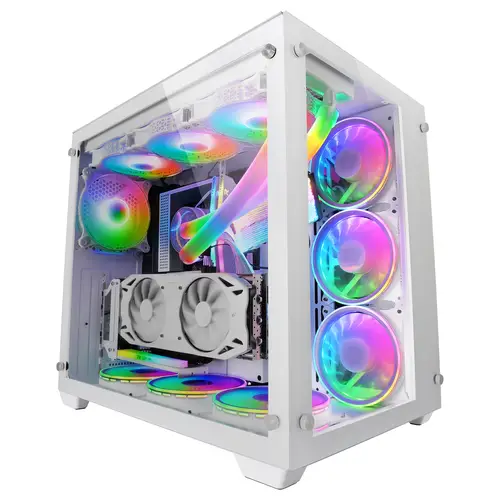Torre Gaming Custom XXL E-ATX, Ventana Cristal Templado Lateral y Frontal, Estructura Modular Doble Cámara, MCV3, Color Blanco - Imagen 1