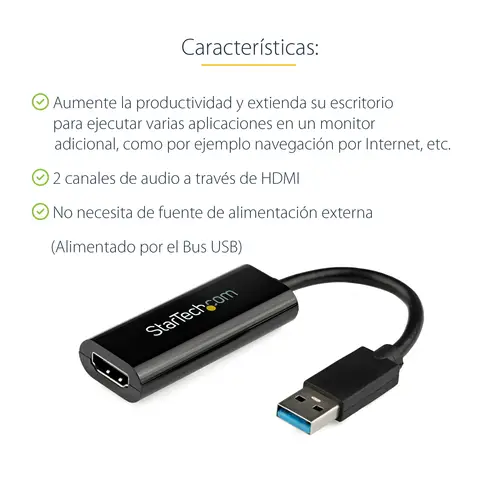Adaptador USB 3.0 a HDMI - 1080p (1920x1200) - Adaptador Conversor Compacto de USB-A a HDMI para Monitor - Adaptador Gráfico Externo de Vídeo - Negro - para Windows Solamente - Imagen 7