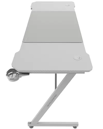 MGD-X160, Mesa Gaming Ergonómica, Superficie en Fibra de Carbono, Estructura Metálica, Alfombrilla XXL, Soporte Auriculares y Bebida, Gestión Cableado, Escritorio Gaming 160x60cm, Blanco - Imagen 1