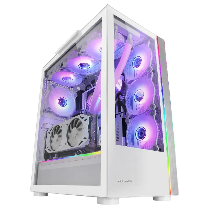MC-ULTRA, Torre Gaming Custom XXL E-ATX, Doble Tira LED ARGB, Doble Ventana Cristal Templado, Estructura Cámara Dual Vertical, Blanco