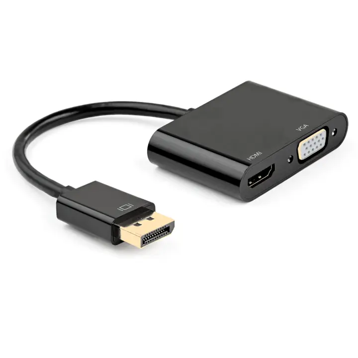 EC1457 adaptador de cable de vídeo DisplayPort HDMI + VGA (D-Sub) Negro