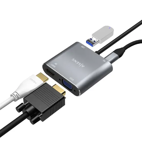Conversor USB-C a VGA/HDMI 4K/USB3.0/USB-C PD, USB-C/M-VGA/H-HDMI/H-USB-A/H-USB-C/H, Gris, 15CM - Imagen 4