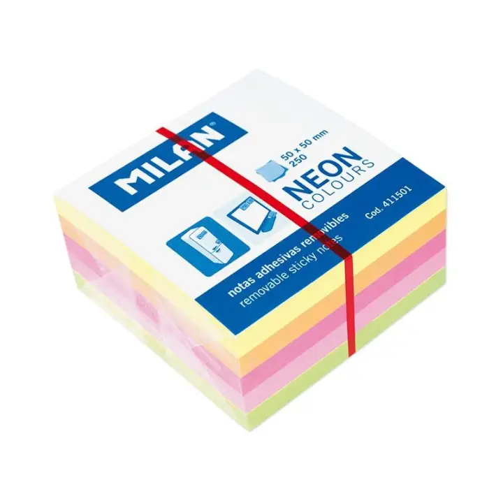 MILAN CUBO DE NOTAS ADHESIVAS 250 HOJAS 50X50 COLORES NEÓN